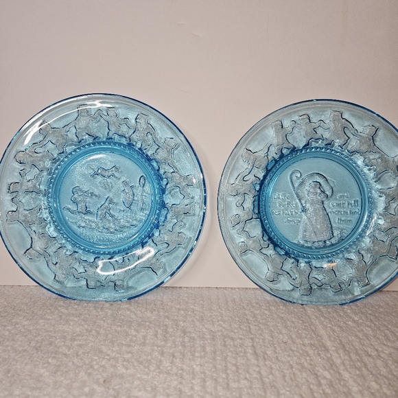 Tiara Indiana Blue Glass Nursery Rhyme Salad/ Desert/ Luncheon Plate set of 4 - Picture 2 of 14